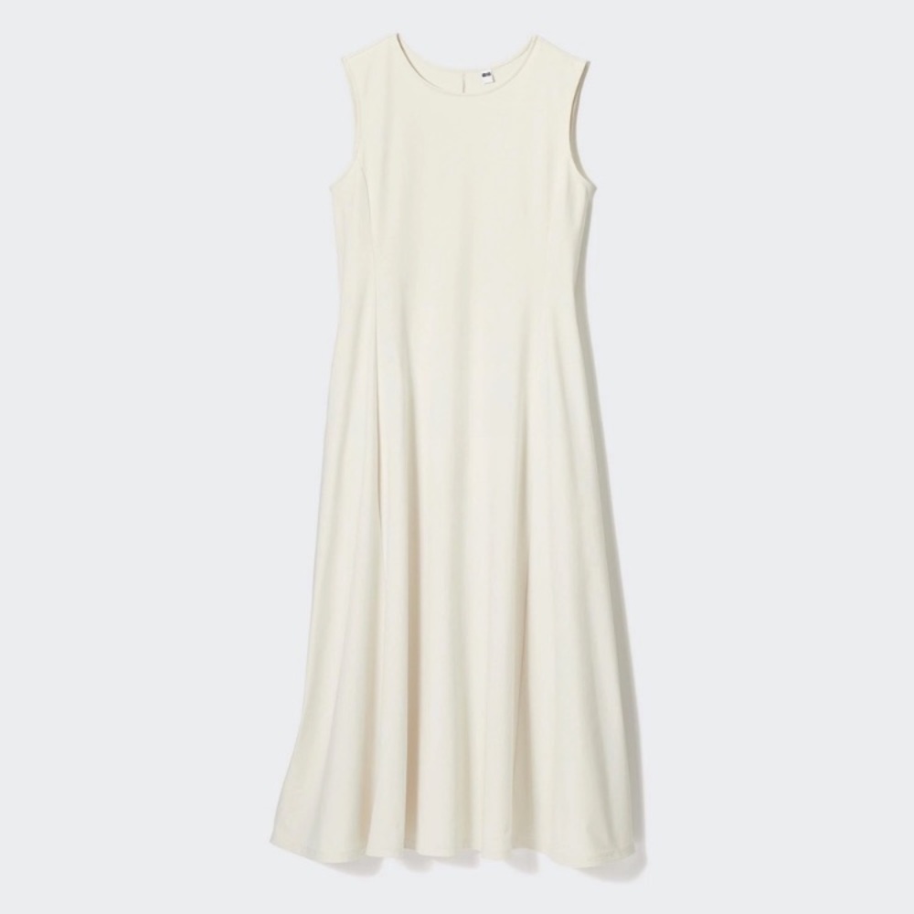 UNIQLO | Off-White AlRism Sleeveless Structured Midi Dress w/ Pockets | Size M